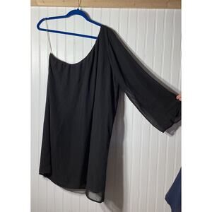 Cezanne Black Dress Size 2XL Delaney Dress One Shoulder Sheer Lined
